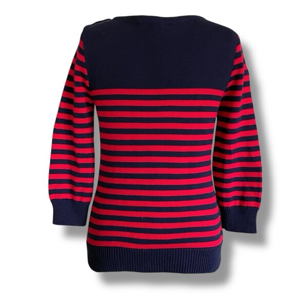 Ralph Lauren Jeans Co Womens Sweater Sz Medium Navy Blue Red Stripe Crested - Picture 7 of 9